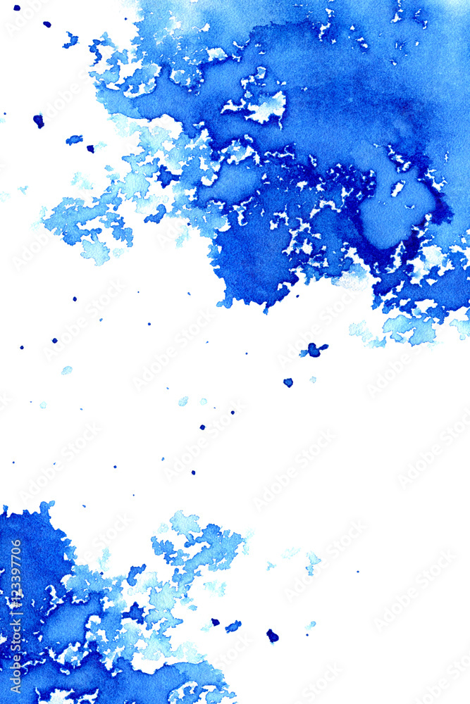 Abstract dark blue watery frame.Aquatic backdrop.Ink drawing.Watercolor ...