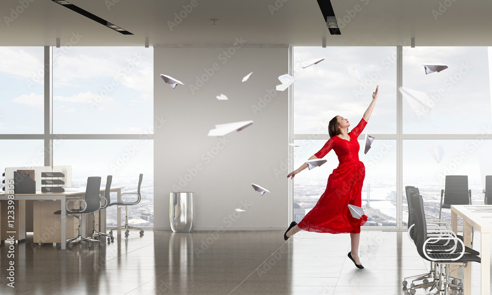 Woman in passionate red dress . Mixed media Woman in passionate red dress . Mixed media