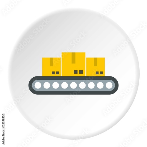 Belt conveyor with load icon. Flat illustration of belt conveyor with load vector icon for web