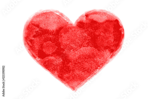 Hand-drawn watercolor painted red heart shape. Red heart symbol on white background. Watercolor heart for design concept - love, relationship, art theme. Vector Illustration