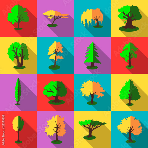 Trees icons set. Flat illustration of 16 trees vector icons for web