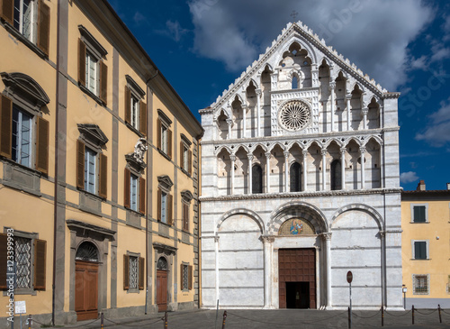 14th century Gothic white and gray marble facade of the Santa Caterina d'Alessandria church in Pisa, Italy