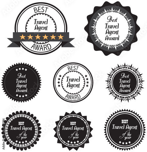 Vector promo label of best travel agent or tour guide service aw
