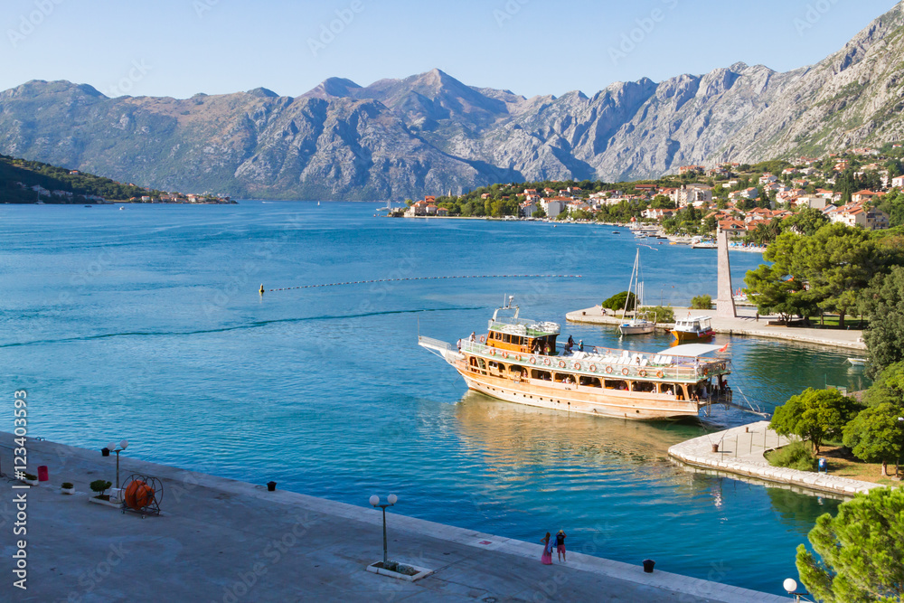 Bay of Kotor with boats and skyline