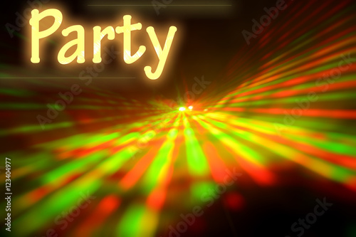 Text PARTY on abstract laser light background