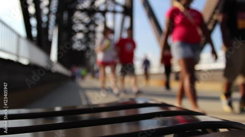 Railway Pedestrian Bridge - People Walking photo