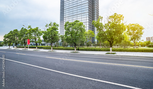 Empty asphalt road through modern city in Shanghai,China.