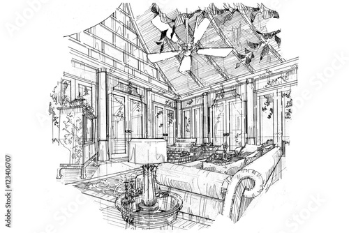 sketch stripes living room  black and white interior design.