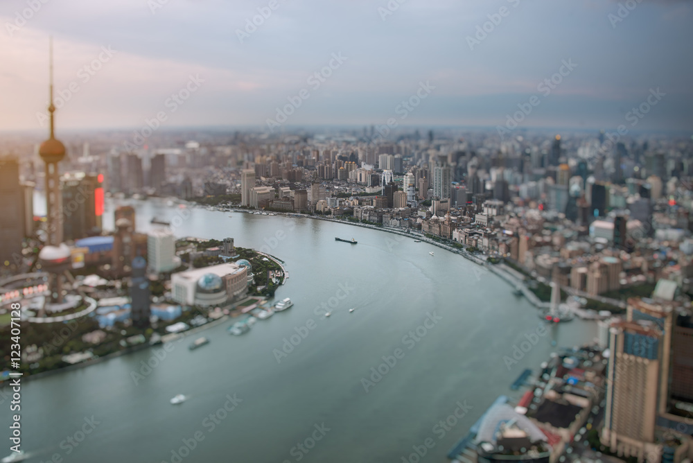 Aerial view of Shanghai skyline of China.