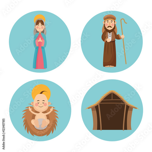 Baby jesus mary and joseph cartoon icon. Holy family and merry christmas season theme. Colorful design. Vector illustration