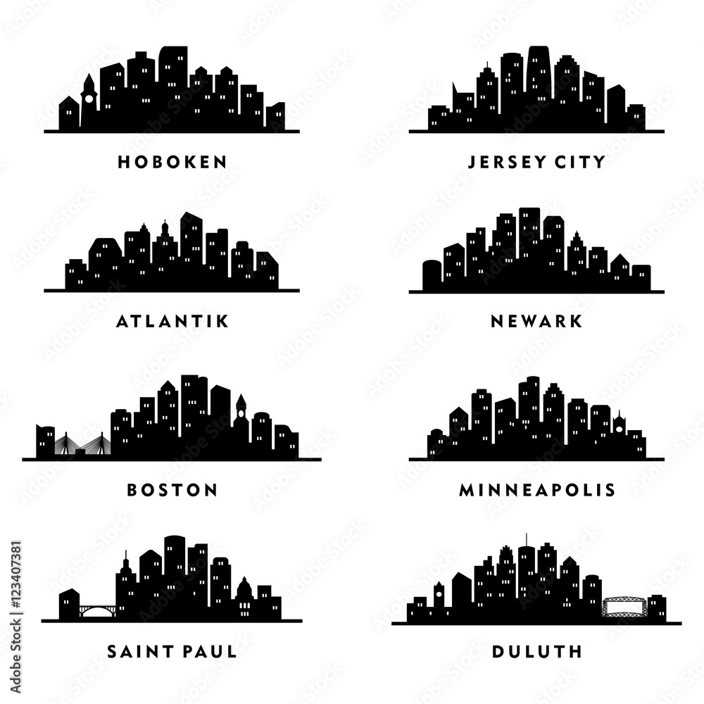 Cities Skyline New Jersey, Massachusetts, Minnesota - Silhouette