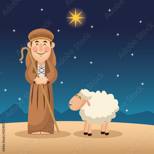 Shepherd cartoon icon. Holy family and merry christmas season theme. Colorful design. Vector illustration
