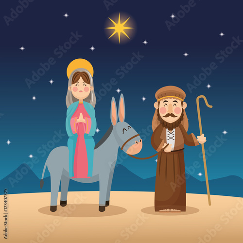 Mary and joseph cartoon icon. Holy family and merry christmas season theme. Colorful design. Vector illustration
