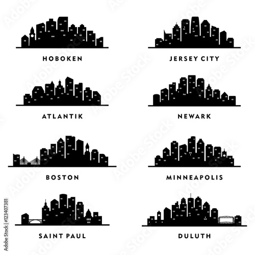 Cities Skyline New Jersey, Massachusetts, Minnesota - Silhouette