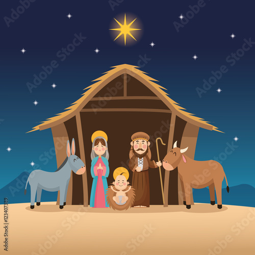 Baby jesus mary and joseph cartoon icon. Holy family and merry christmas season theme. Colorful design. Vector illustration