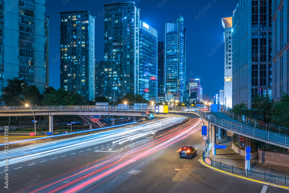 night view of urban traffic with cityscape in Shanghai,China.