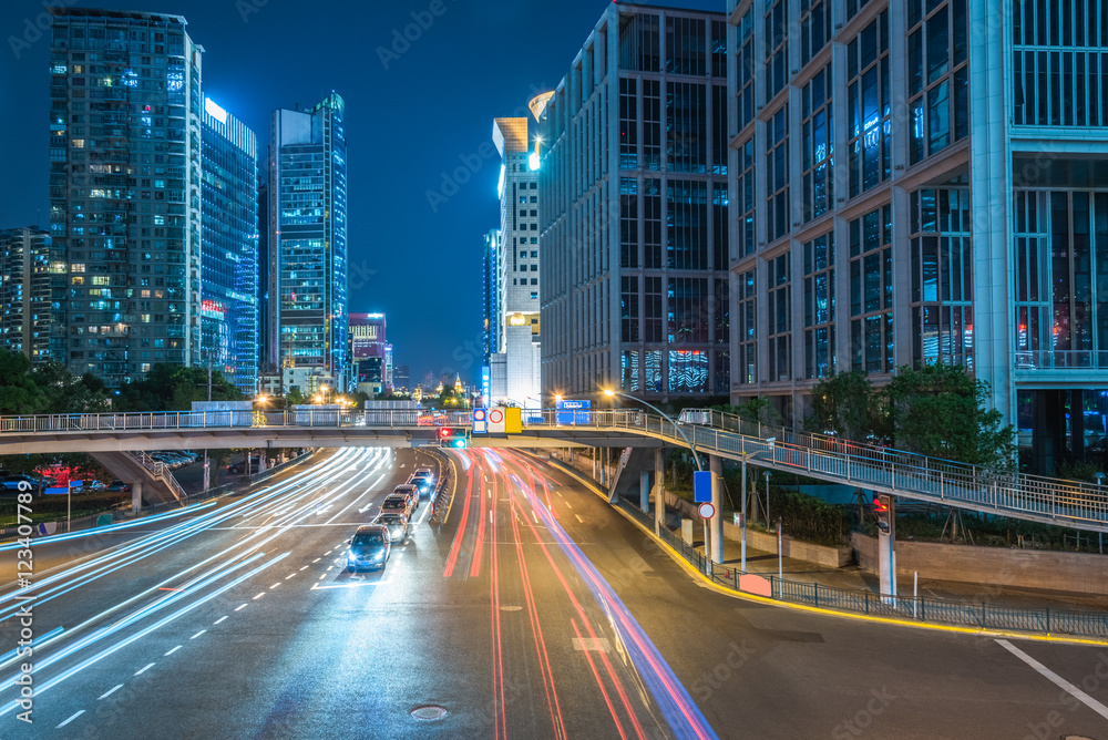 night view of urban traffic with cityscape in Shanghai,China.