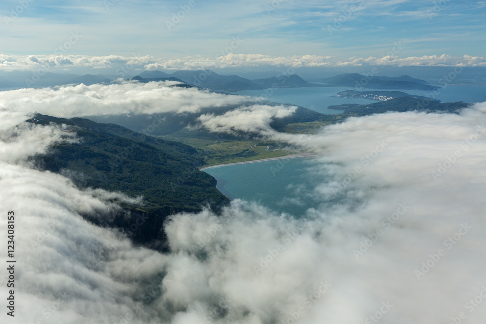 Avacha Bay in Pacific Ocean on the southeastern coast of Kamchatka Peninsula. Avacha Bay in Pacific Ocean on the southeastern coast of Kamchatka Peninsula.