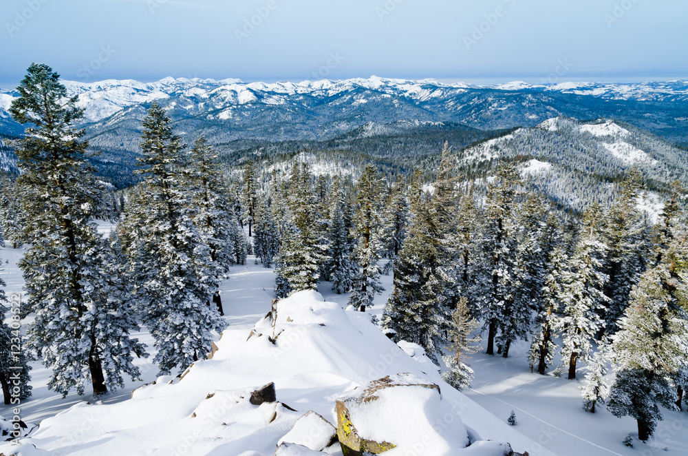 Panoramic view from Mount Pluto at Northstar resort in Califrorn