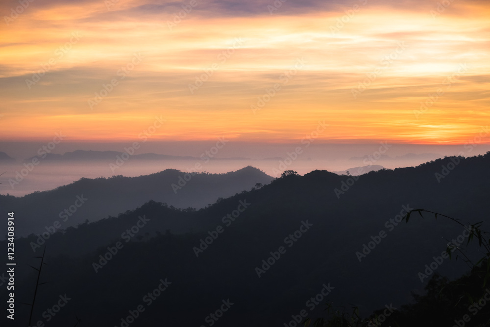 Mountain scenic natural colorful sunrise in morning