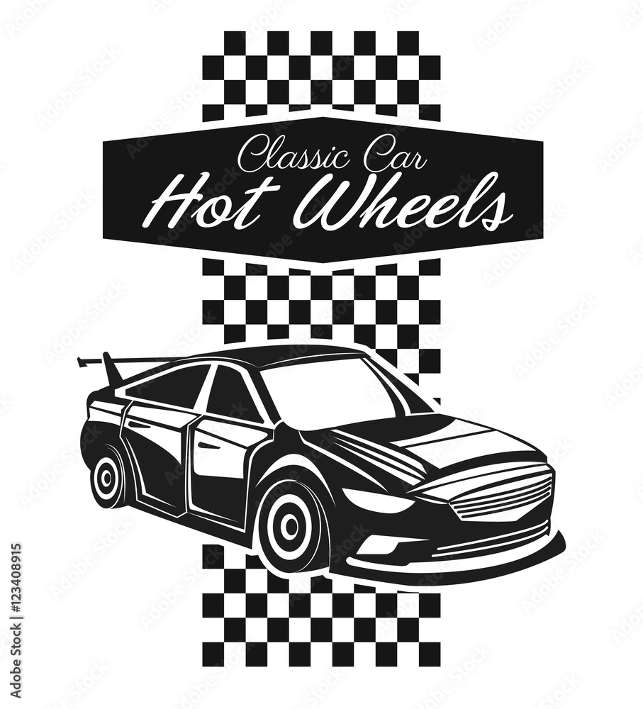 Fototapeta Classic car icon. Vehicle automobile and transportation theme. Isolated black and white design. Vector illustration