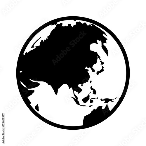 World map globe or planet earth showing Asia line art icon for apps and websites