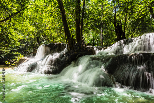 Huay Mae Kamin waterfall  the beautiful waterfall in deep forest at Srinakarin Dam National Park - Huay Mae Kamin waterfall. Kanchanaburi  Thailand