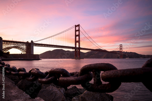 Photography Golden Gate Bridge in San Francisco California after sunset