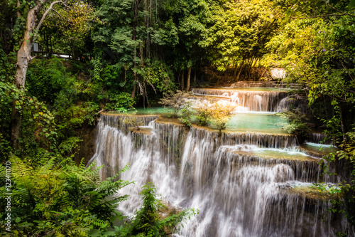 Huay Mae Kamin waterfall  the beautiful waterfall in deep forest at Srinakarin Dam National Park - Huay Mae Kamin waterfall. Kanchanaburi  Thailand