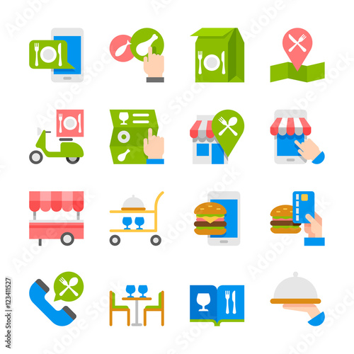Restaurant food ordering on line icons