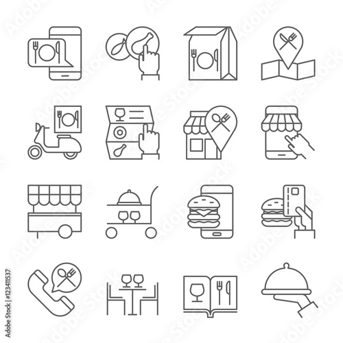 Restaurant food ordering on line icons