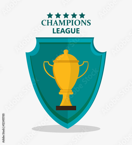 Trophy cup inside shield icon. Champions league winner and success theme. Colorful design. Vector illustration