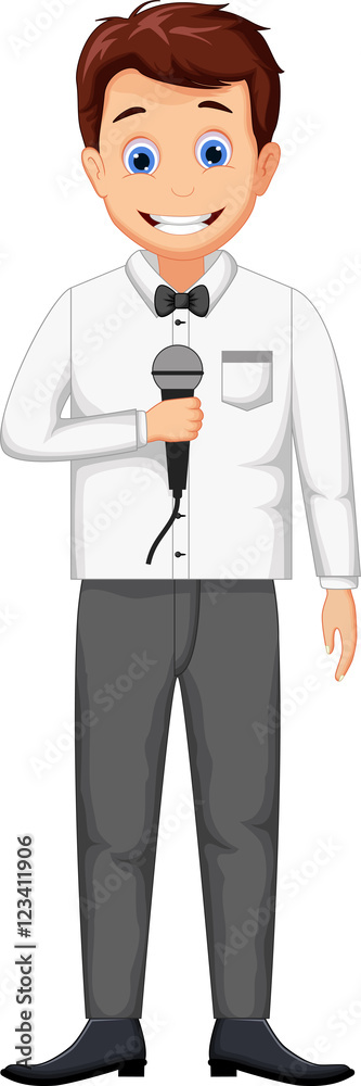 funny host cartoon holding a microphone 