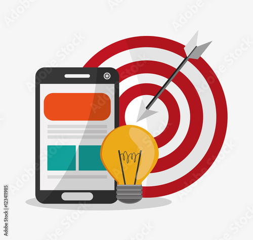 Smartphone bulb and target icon. Digital marketing ecommerce shopping online and media theme. Colorful design. Vector illustration