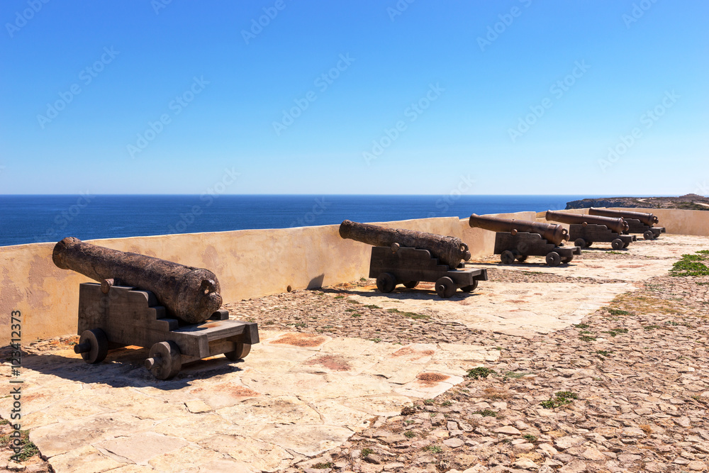 Ancient bronze cannons at the fortress of Cabo de Sao Vicente, Sagres, Portugal