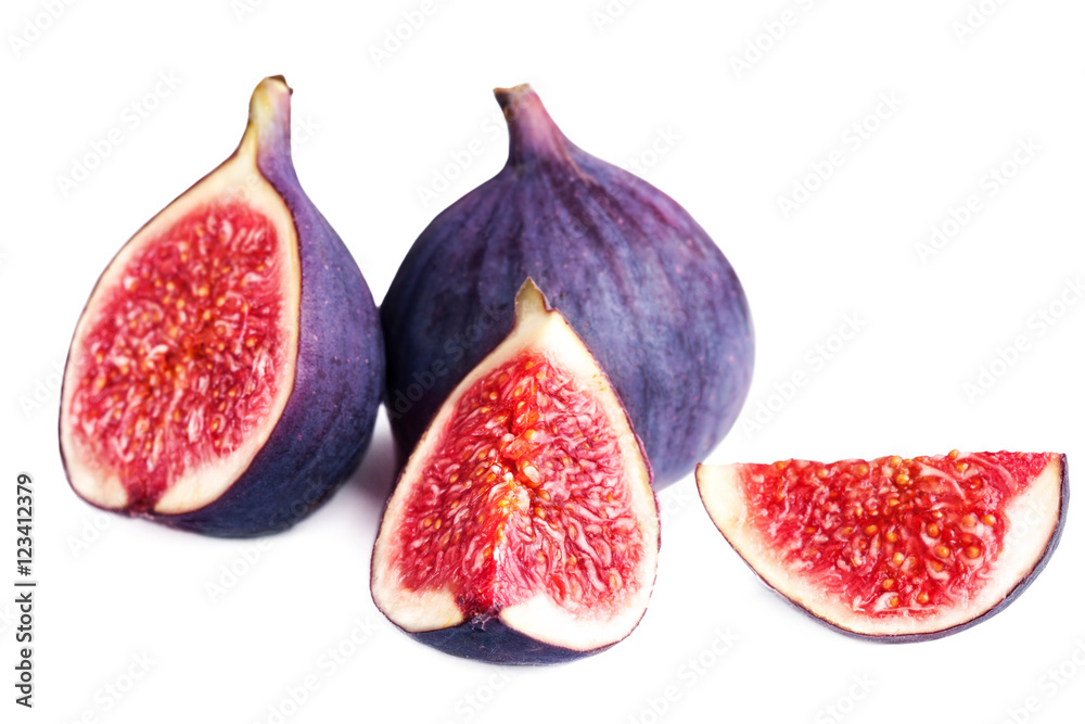 Sliced Fresh figs with cut pieces isolated on white background m