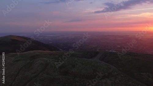 Aerial view of the Malvern Hills in Worcestershire at sunrise. photo