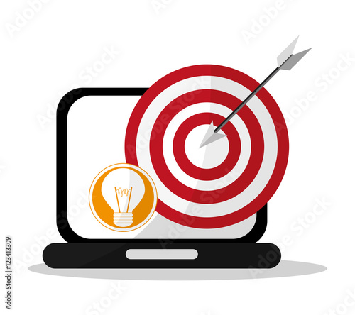 Laptop target and bulb icon. Digital marketing ecommerce shopping online and media theme. Colorful design. Vector illustration