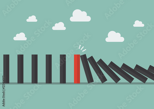 Unique red domino tile among many black dominoes