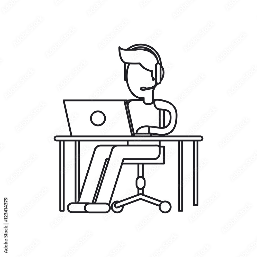 Operator man with laptop icon. Call center technical service and online support theme. Isolated design. Vector illustration Operator man with laptop icon. Call center technical service and online support theme. Isolated design. Vector illustration