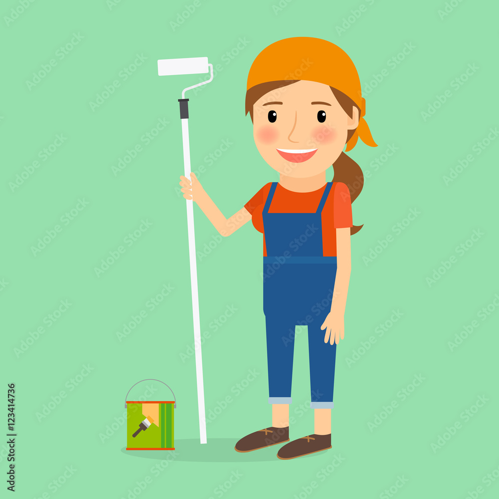 Woman makes repair. People profession vector illustration Woman makes repair. People profession vector illustration