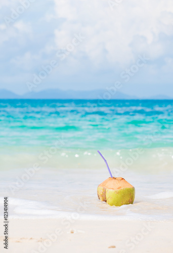 fresh coconut cocktail on tropical beach