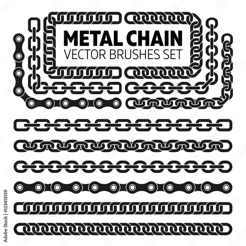 Metal chain links vector pattern brushes set