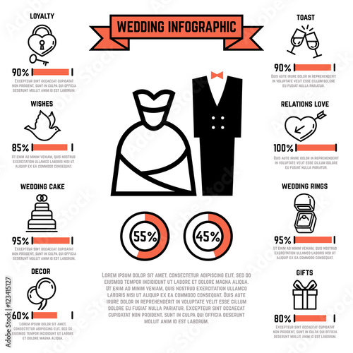 Wedding vector infographics with marriage and bridal flat icons