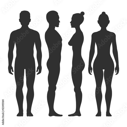 Man and woman vector silhouettes in front side view