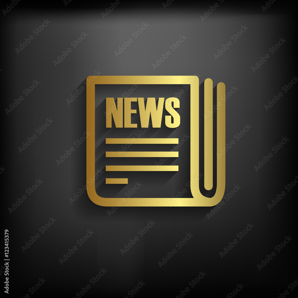 News Sign Icon gold color with long shadow, Vector EPS10 illustr News Sign Icon gold color with long shadow, Vector EPS10 illustr