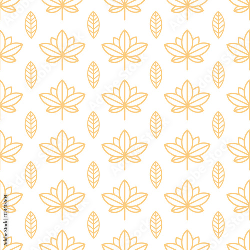 Seamless orange wallpaper with a natural pattern of leaves in a simple, minimalist style. Good for wallpaper, packaging, invitations, background, scrap booking. Vector. 
