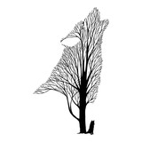 Wolf howl blend tree drawing tattoo vector