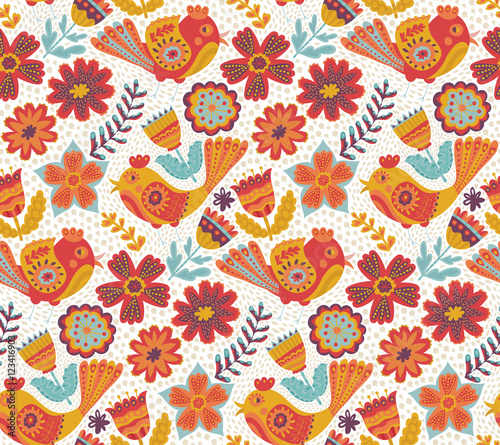 Vector flower pattern, seamless botanic texture