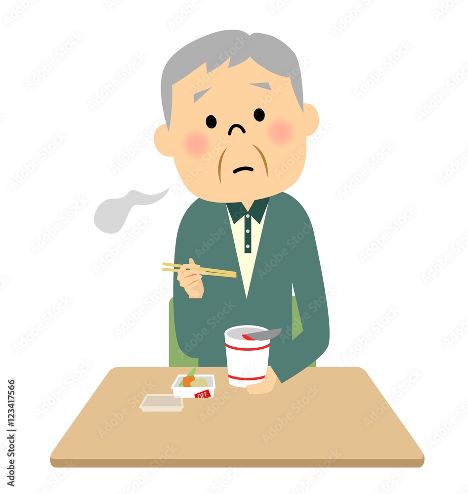 カップ麺をひとりで食べる高齢者 カップ麺をひとりで食べる高齢者